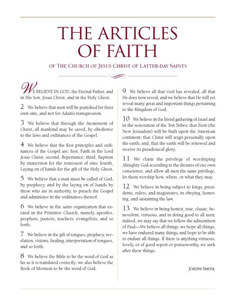 Articles Of Faith Printables